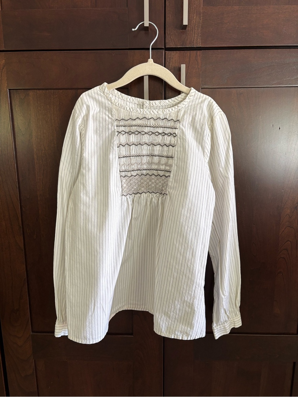 Bonpoint White Blouse with Gray Pinstripes